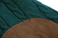 画像6: 90s イタリア製 BENETTONベネトン 刺繍 ケーブル編み エルボーパッチ付き ウールニット カーディガン 緑 48 (6)