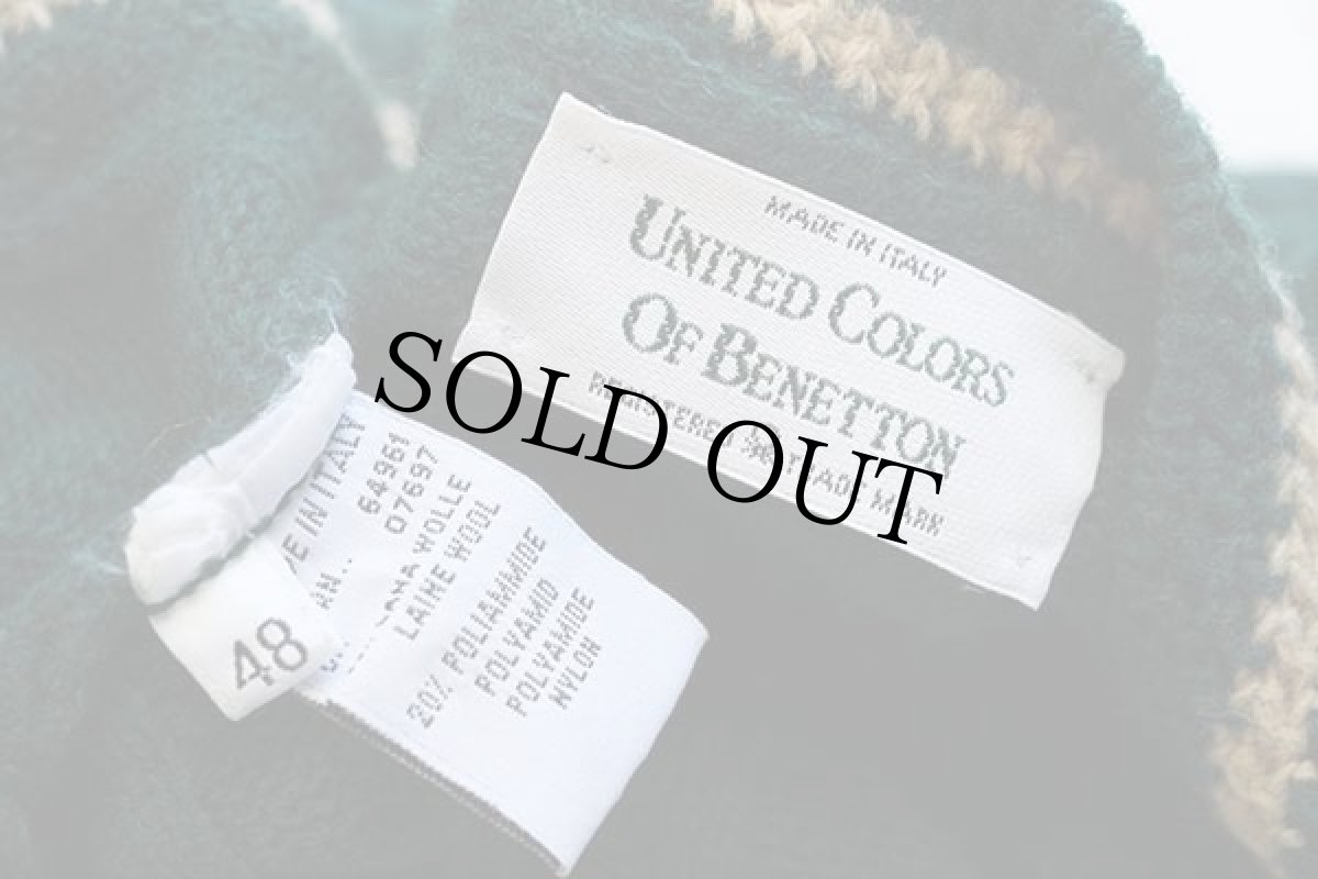 画像4: 90s イタリア製 BENETTONベネトン 刺繍 ケーブル編み エルボーパッチ付き ウールニット カーディガン 緑 48 (4)