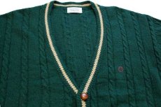 画像3: 90s イタリア製 BENETTONベネトン 刺繍 ケーブル編み エルボーパッチ付き ウールニット カーディガン 緑 48 (3)