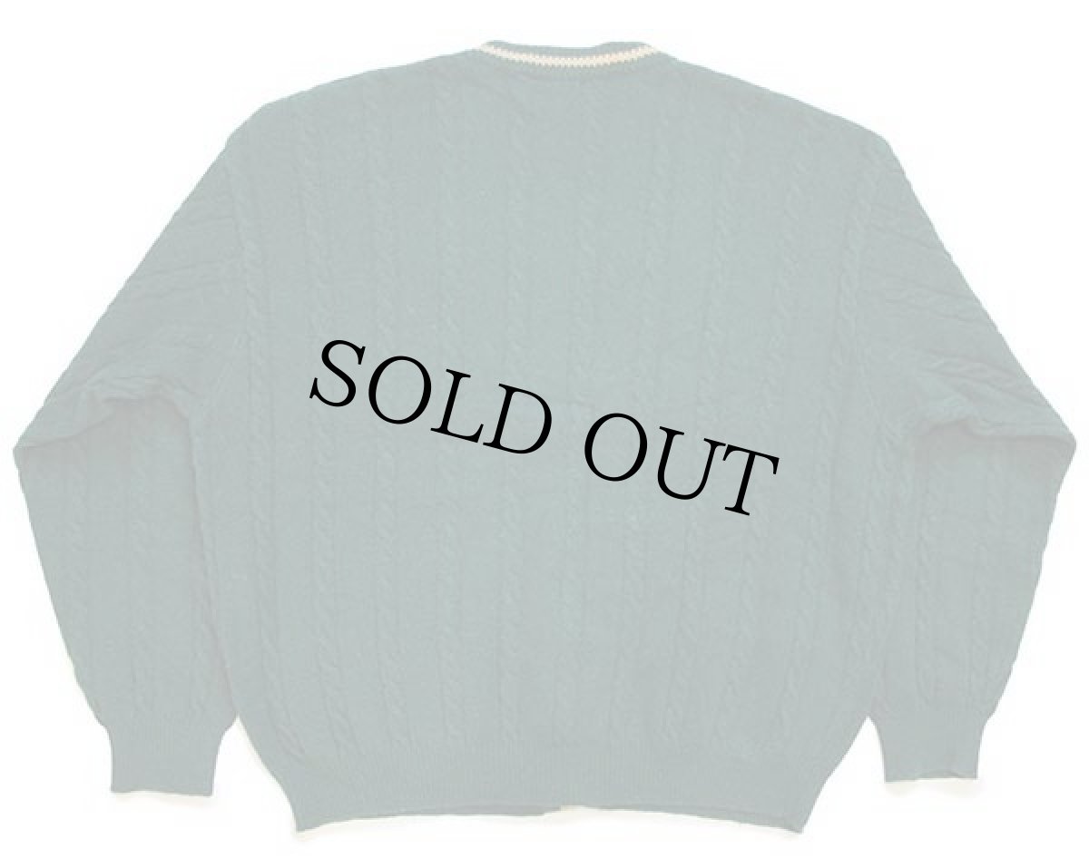 画像2: 90s イタリア製 BENETTONベネトン 刺繍 ケーブル編み エルボーパッチ付き ウールニット カーディガン 緑 48 (2)