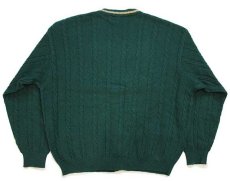 画像2: 90s イタリア製 BENETTONベネトン 刺繍 ケーブル編み エルボーパッチ付き ウールニット カーディガン 緑 48 (2)