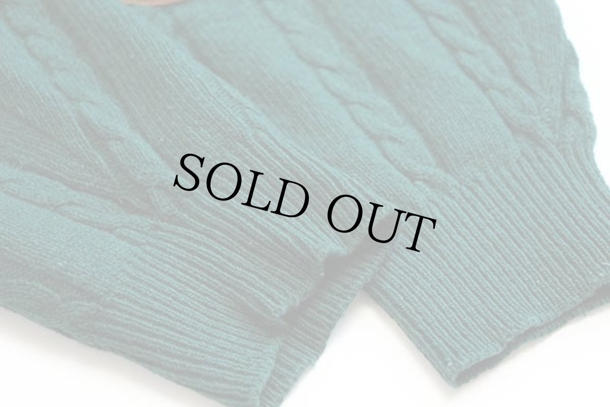 画像7: 90s イタリア製 BENETTONベネトン 刺繍 ケーブル編み エルボーパッチ付き ウールニット カーディガン 緑 48 (7)