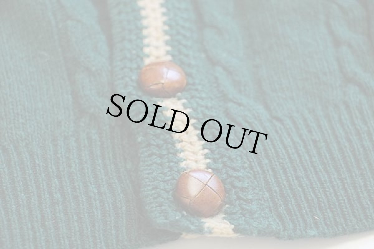 画像5: 90s イタリア製 BENETTONベネトン 刺繍 ケーブル編み エルボーパッチ付き ウールニット カーディガン 緑 48 (5)