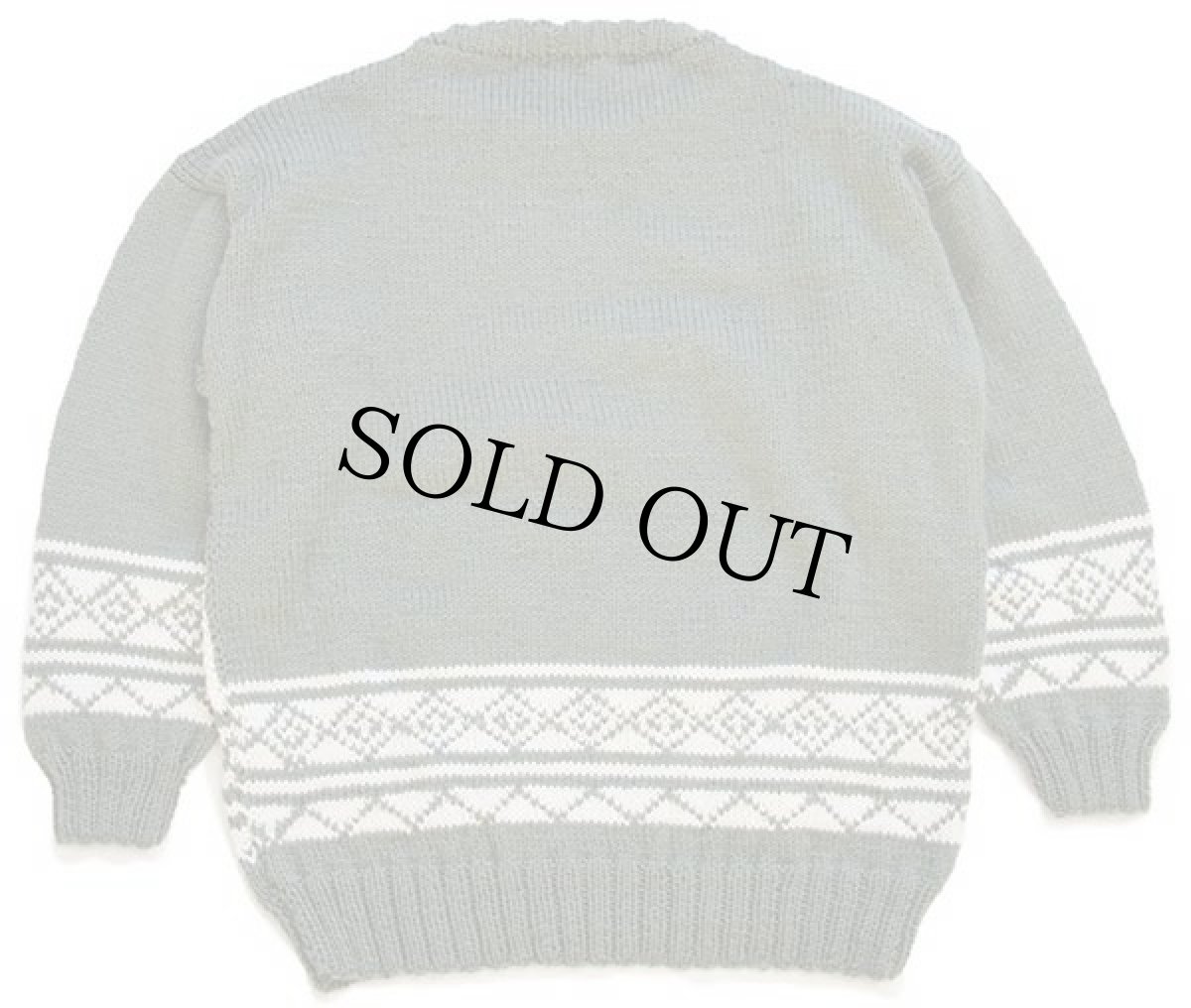 画像2: UNKNOWN サンダーバード ネイティブ柄 ウール ハンドニット セーター 薄緑×ナチュラル (2)