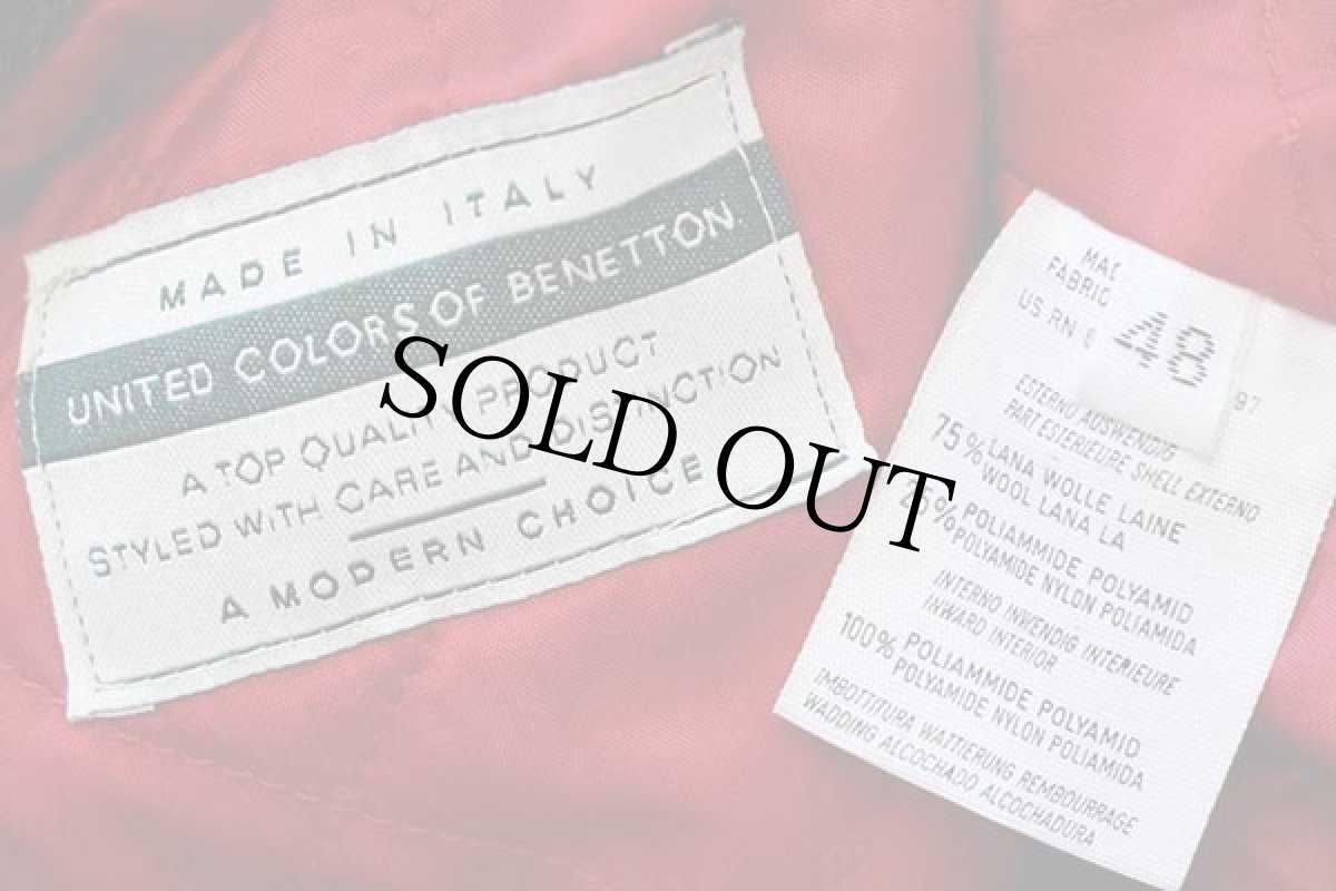 画像4: 90s イタリア製 BENETTONベネトン マルチボーダー キルティングライナー ウール ブランケット コート 48 (4)