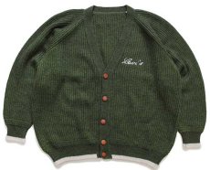 画像1: 90s イタリア製 Levi'sリーバイス ロゴ刺繍 ローゲージ アルパカ×ウール×アクリルニット カーディガン 緑 L★A ユーロ (1)