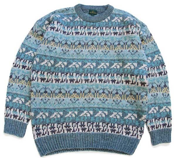 90s JOHN MULLIGAN ノルディック柄 ウールニット セーター M