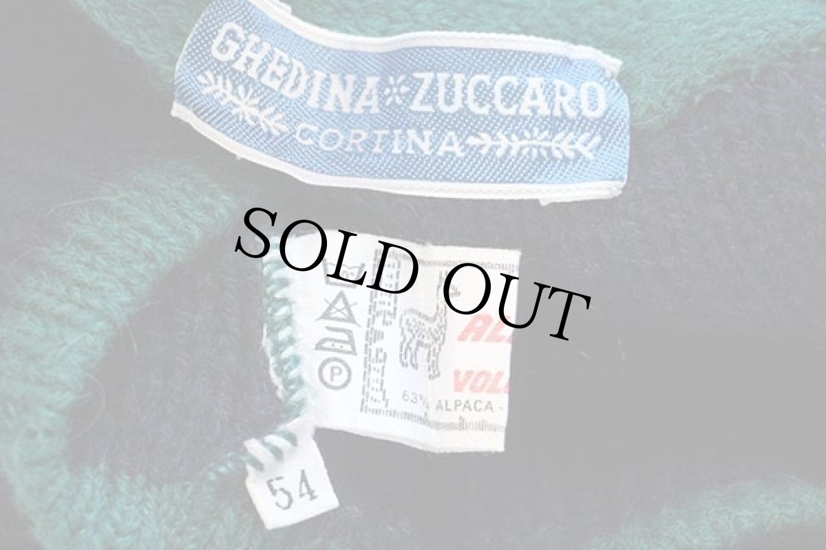 画像4: 70s GHEDINA ZUCCARO ノーカラー チロリアン ローゲージ アルパカ×アクリルニット カーディガン 紺×緑 54 (4)