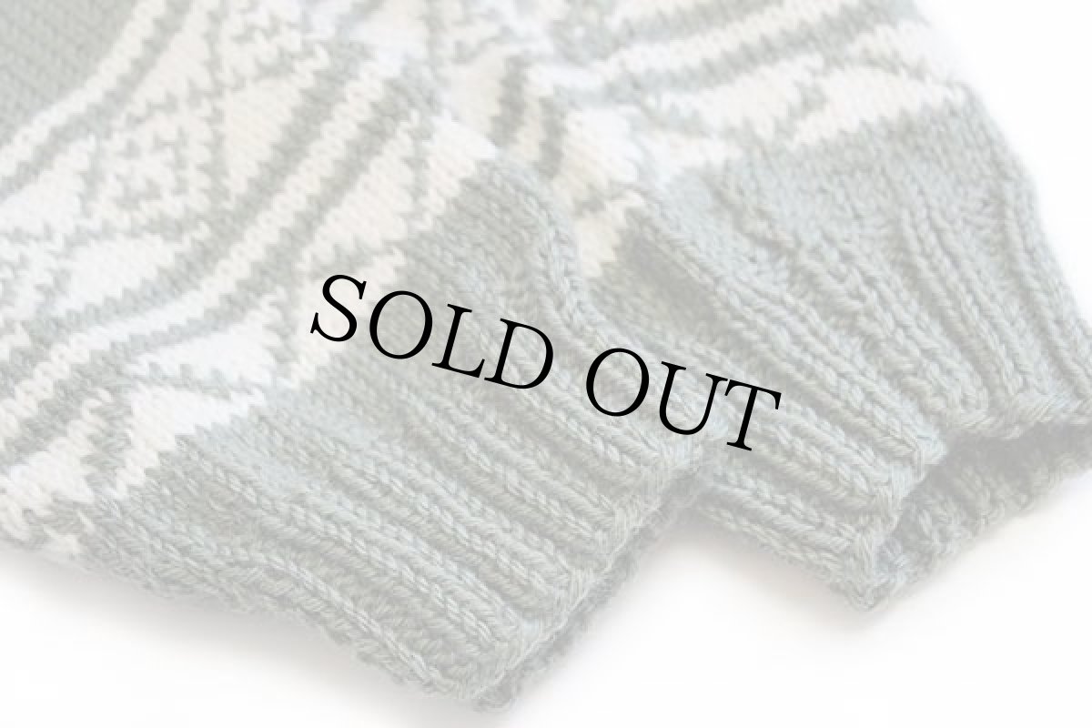 画像6: UNKNOWN サンダーバード ネイティブ柄 ウール ハンドニット セーター 薄緑×ナチュラル (6)