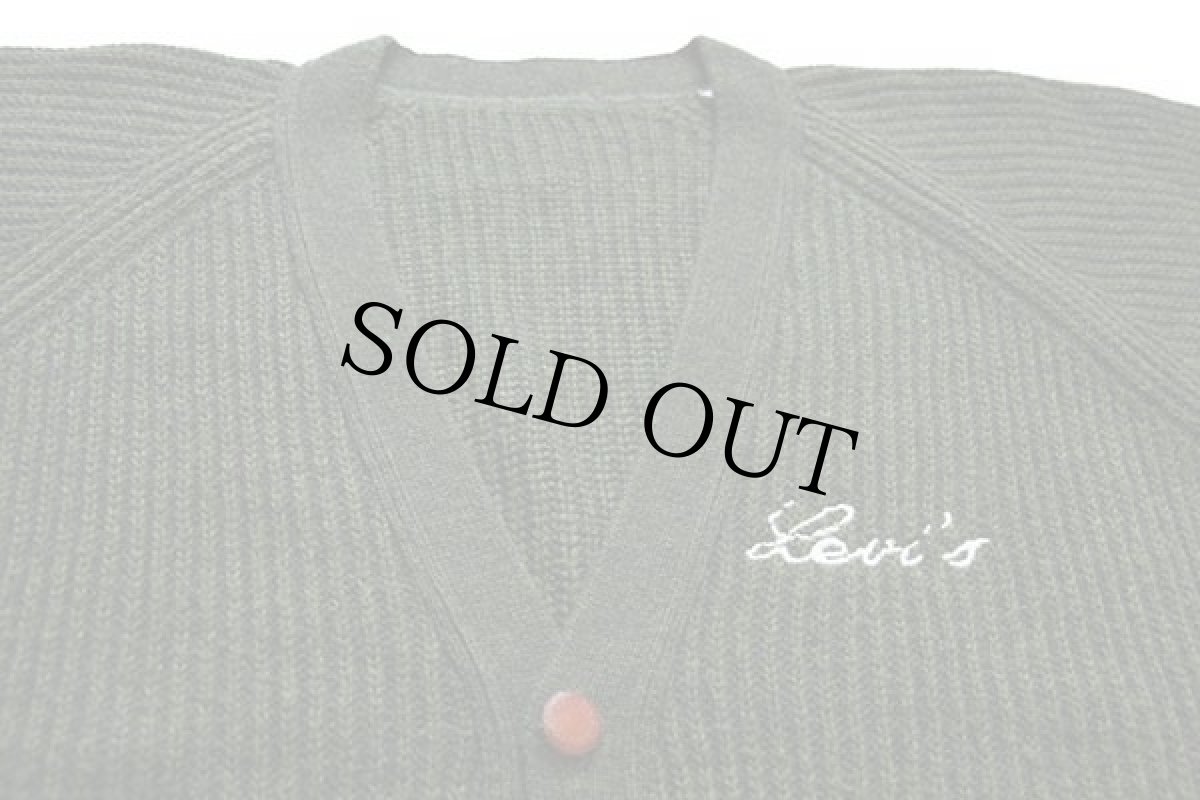 画像3: 90s イタリア製 Levi'sリーバイス ロゴ刺繍 ローゲージ アルパカ×ウール×アクリルニット カーディガン 緑 L★A ユーロ (3)