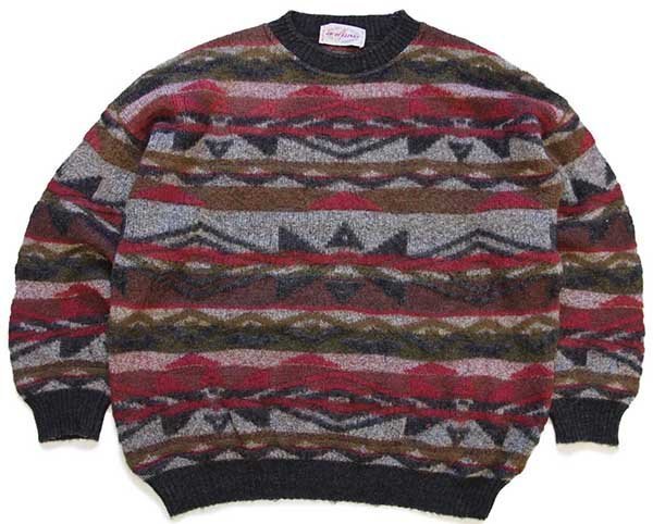 90s イタリア製 LES JACQUELINES ネイティブ柄 編み柄 ウール×モヘア