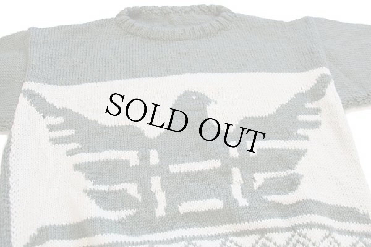 画像3: UNKNOWN サンダーバード ネイティブ柄 ウール ハンドニット セーター 薄緑×ナチュラル (3)