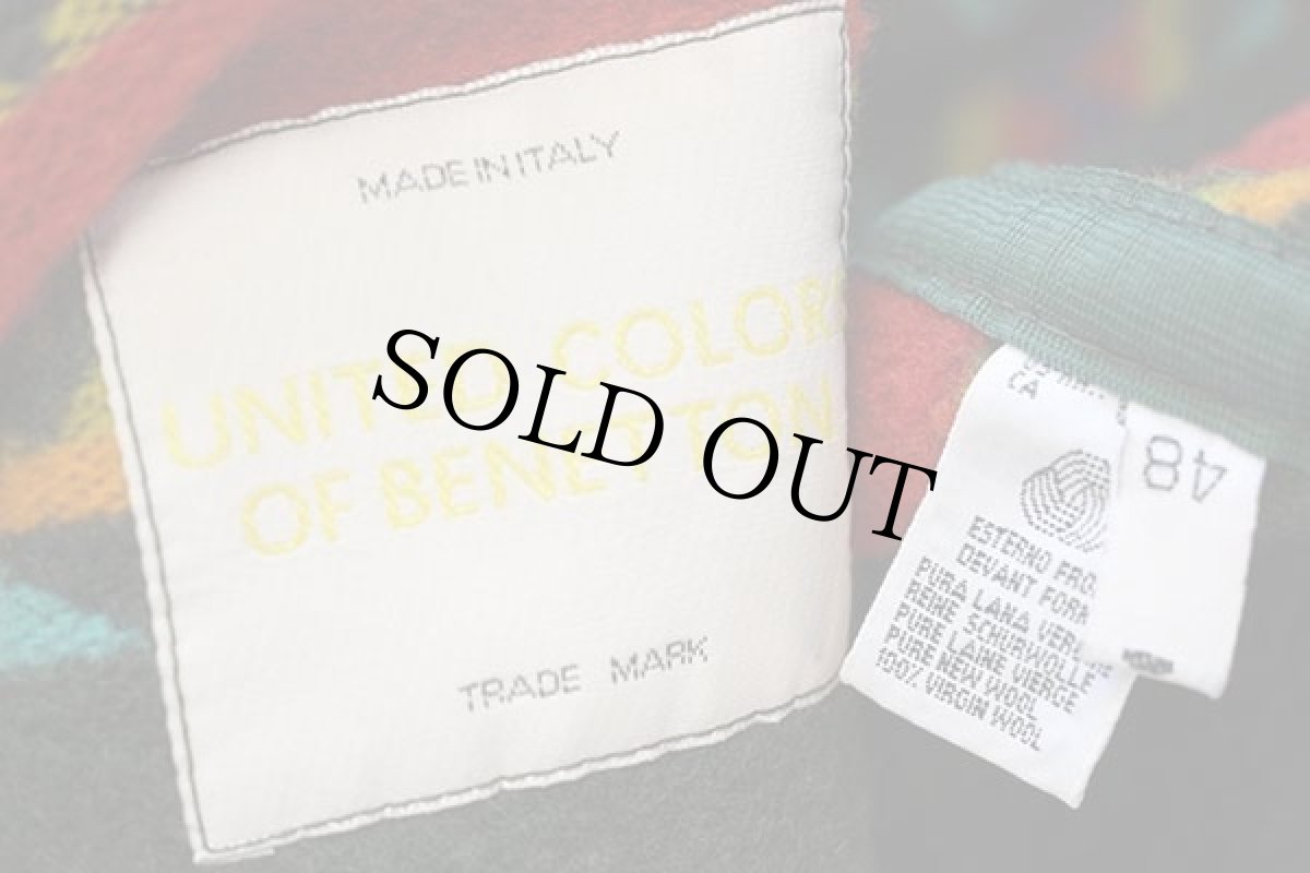 画像4: 90s イタリア製 BENETTONベネトン フォークロア柄 ウール ブランケット コート 48 (4)