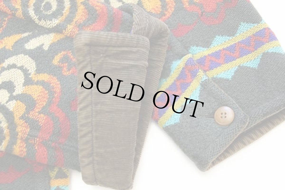 画像6: 90s イタリア製 BENETTONベネトン フォークロア柄 ウール ブランケット コート 48 (6)