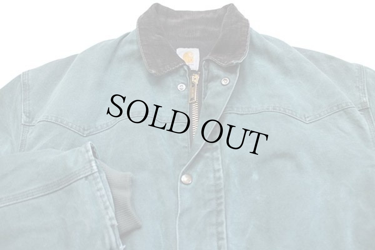 画像3: 90s carharttカーハート キルティングライナー サンドストーン ダック地 ランチコート 緑 (3)