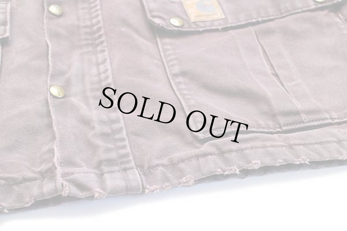 画像7: 80s USA製 carharttカーハート ブランケットライナー ダック地 マウンテンコート ボロ バーガンディ フェード XL (7)