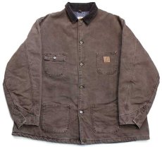 画像1: 00s USA製 carharttカーハート ブランケットライナー ダック地 チョアコート カバーオール 焦げ茶 3XL★特大 (1)