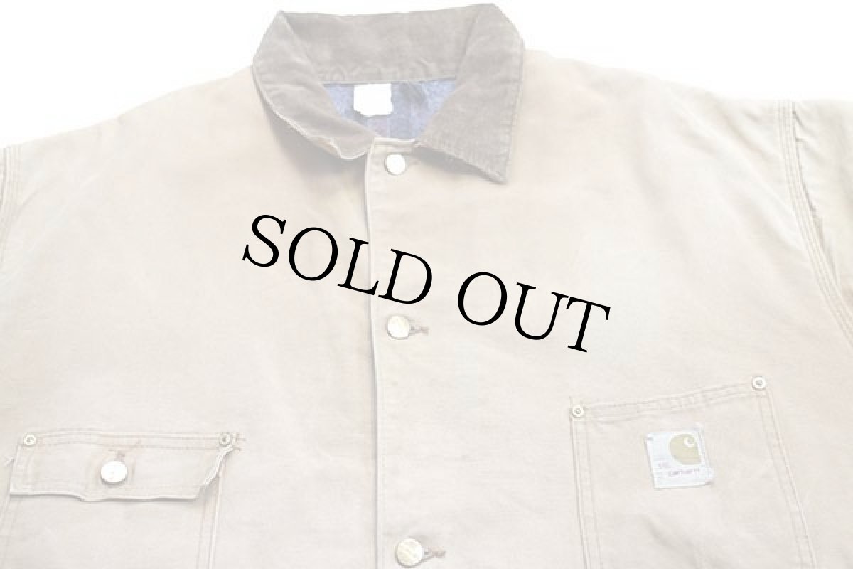 画像3: 70s USA製 carharttカーハート ブランケットライナー ダック地 チョアコート カバーオール ボロ 茶 フェード 54L★特大 (3)