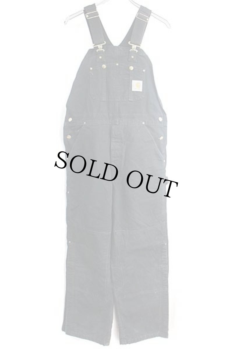 画像2: 00s メキシコ製 carharttカーハート キルティングライナー ダック地 ダブルニー オーバーオール 黒 w34 L30 (2)