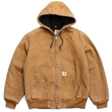 画像1: メキシコ製 carharttカーハート キルティングライナー ダック地 アクティブジャケット パーカー 茶 W-S (1)