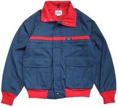 画像1: 70s USA製 Woolrichウールリッチ ツートン 切り替え スタンドカラー ジャケット 紺×赤 M (1)