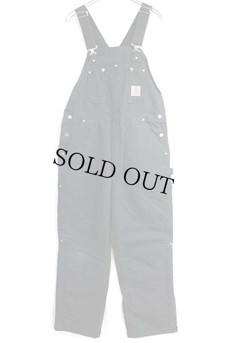 画像2: 00s メキシコ製 carharttカーハート キルティングライナー ダック地 ダブルニー オーバーオール 黒 w38 L32 (2)