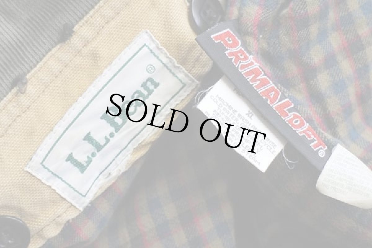 画像4: 90s L.L.Bean チェック PRIMALOFTプリマロフト 中綿入りライナー付き ダック地 フィールドコート 茶 XL★ジャケット (4)