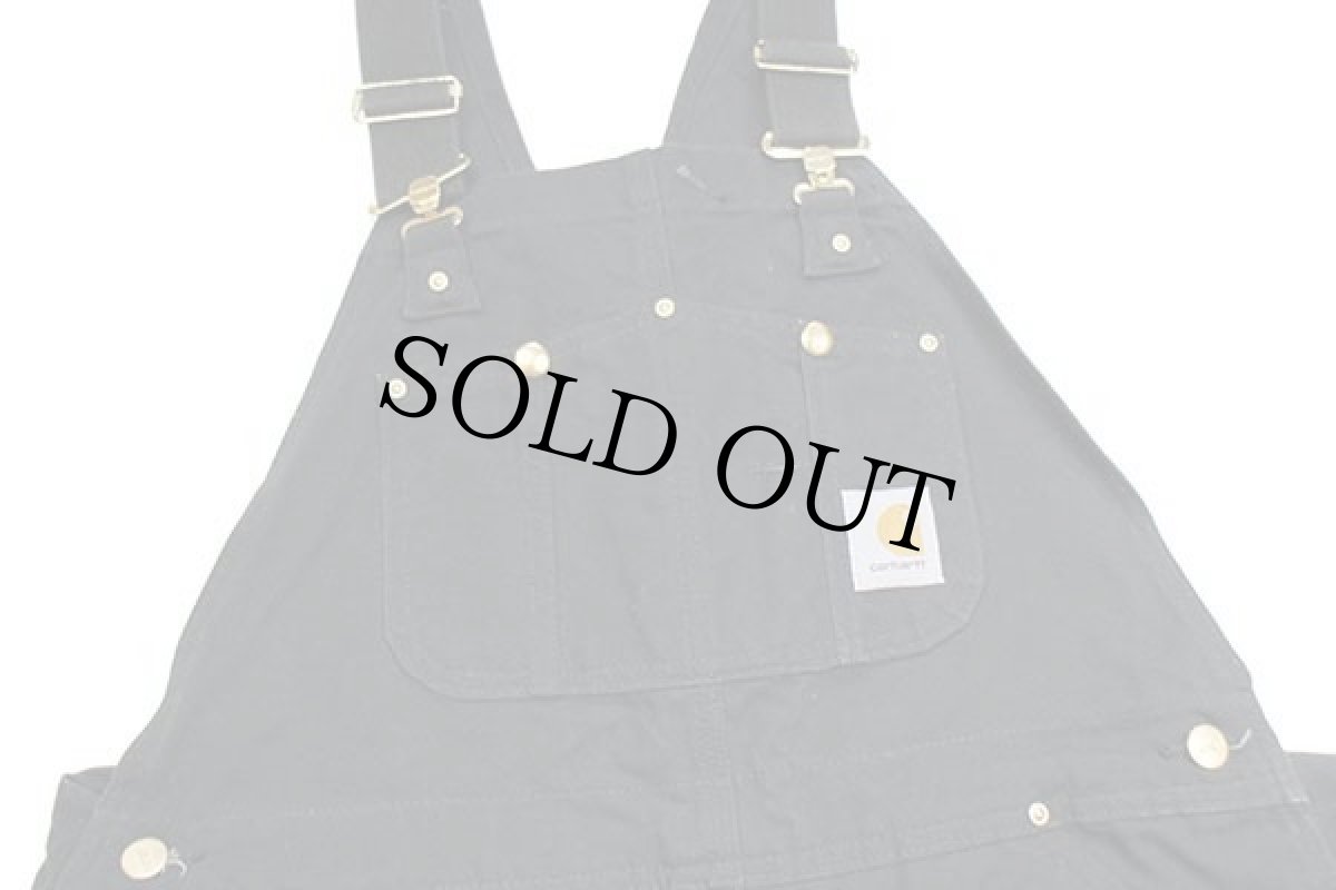 画像4: 00s メキシコ製 carharttカーハート キルティングライナー ダック地 ダブルニー オーバーオール 黒 w38 L32 (4)