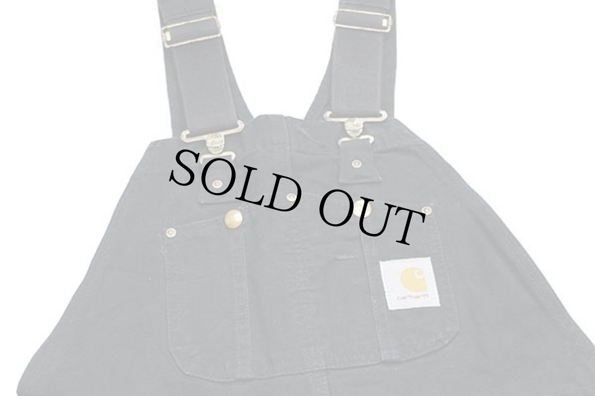 画像4: 00s メキシコ製 carharttカーハート キルティングライナー ダック地 ダブルニー オーバーオール 黒 w34 L30 (4)