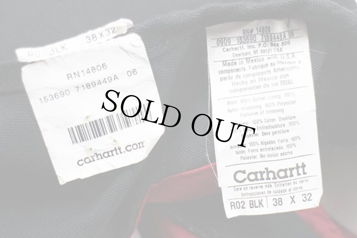 画像5: 00s メキシコ製 carharttカーハート キルティングライナー ダック地 ダブルニー オーバーオール 黒 w38 L32 (5)