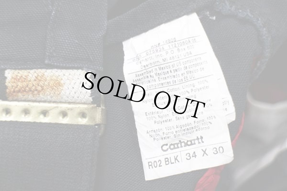画像6: 00s メキシコ製 carharttカーハート キルティングライナー ダック地 ダブルニー オーバーオール 黒 w34 L30 (6)