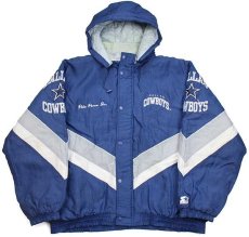 画像1: 90s STARTERスターター NFL DALLAS COWBOYS 刺繍&レタードパッチ付き キルティングライナー ナイロンパーカー 紺 XXXXL★特大 (1)