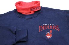 画像3: 90s USA製 CHALK LINE MLB CLEVELAND INDIANS刺繍 レイヤード タートルネック スウェット 紺×赤 M (3)