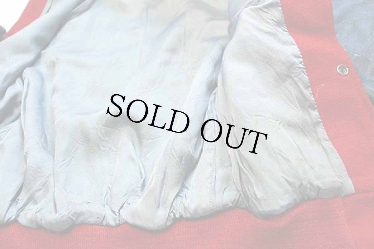 画像6: 60s USA製 DEERFOOT パッチ付き メルトン ウール 袖革スタジャン 赤×黒 42 (6)