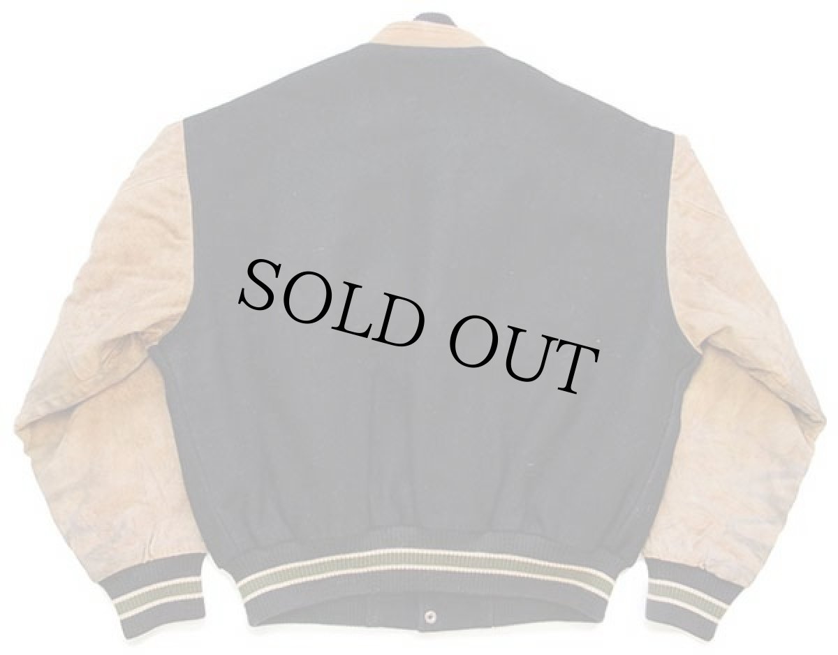 画像2: 90s カナダ製 SUMAC FritoLay刺繍 キルティングライナー メルトン ウール スエード 袖革スタジャン 黒×茶 L (2)