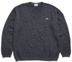 画像1: 80s LACOSTEラコステ ワンポイント Vネック ウール×アクリルニット セーター チャコールグレー 4 (1)