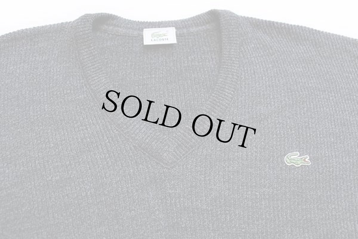 画像3: 80s LACOSTEラコステ ワンポイント Vネック ウール×アクリルニット セーター チャコールグレー 4 (3)