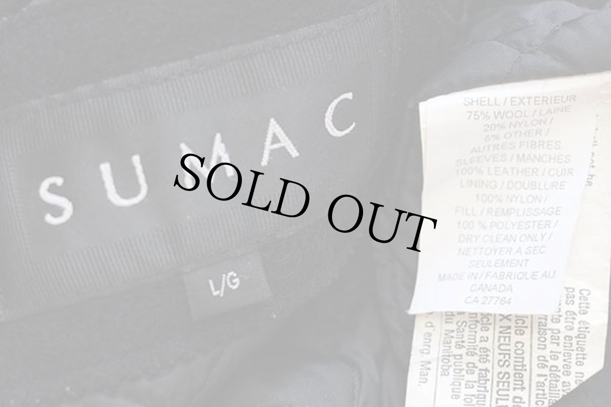 画像4: 90s カナダ製 SUMAC FritoLay刺繍 キルティングライナー メルトン ウール スエード 袖革スタジャン 黒×茶 L (4)