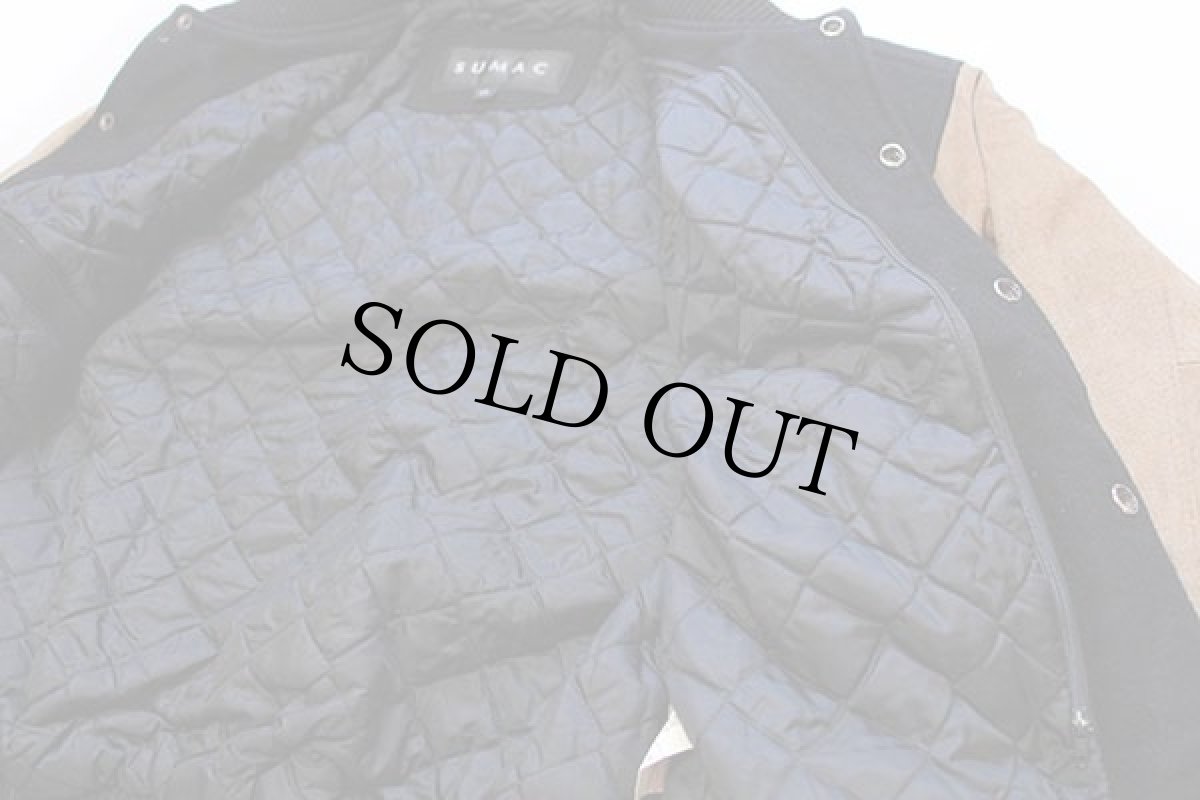 画像5: 90s カナダ製 SUMAC FritoLay刺繍 キルティングライナー メルトン ウール スエード 袖革スタジャン 黒×茶 L (5)