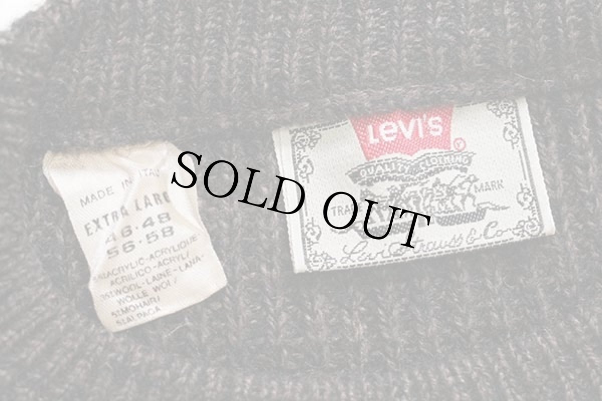 画像4: 80s イタリア製 Levi'sリーバイス ライン入り ローゲージ アクリル×ウール×モヘヤ×アルパカニット セーター 焦げ茶 XL★ユーロ (4)