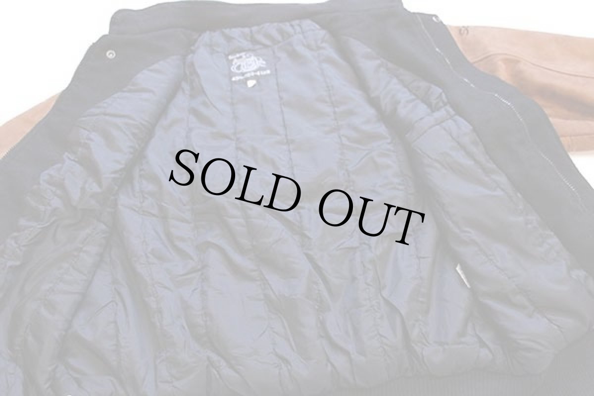 画像6: カナダ製 GIANNONE刺繍 スタンドカラー 中綿入り メルトン ウール 袖革スタジャン 黒×茶 L (6)