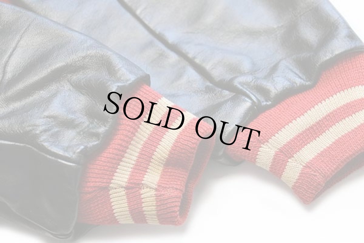 画像9: 60s USA製 DEERFOOT パッチ付き メルトン ウール 袖革スタジャン 赤×黒 42 (9)