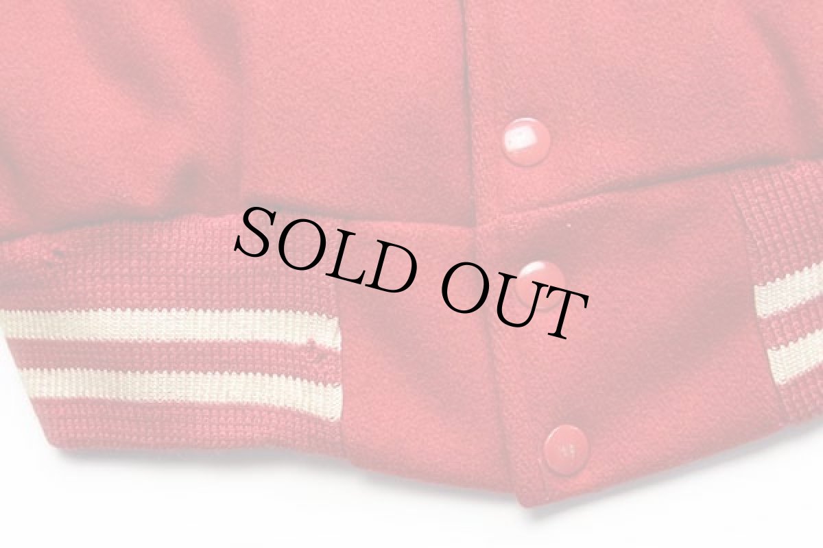 画像8: 60s USA製 DEERFOOT パッチ付き メルトン ウール 袖革スタジャン 赤×黒 42 (8)