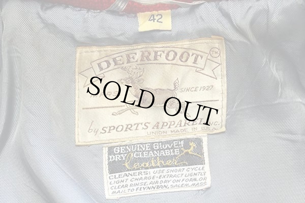 画像4: 60s USA製 DEERFOOT パッチ付き メルトン ウール 袖革スタジャン 赤×黒 42 (4)