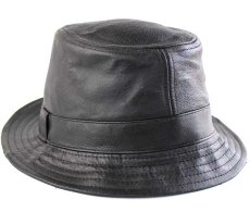 画像4: HENSCHEL HAT ヘンシェル レザー フェドラハット ブラック L (4)