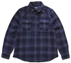 画像1: ルーマニア製 A.P.C. アーペーセー マチ付き チェック ウールシャツ 紺 M (1)