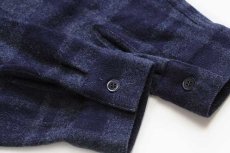 画像6: ルーマニア製 A.P.C. アーペーセー マチ付き チェック ウールシャツ 紺 M (6)