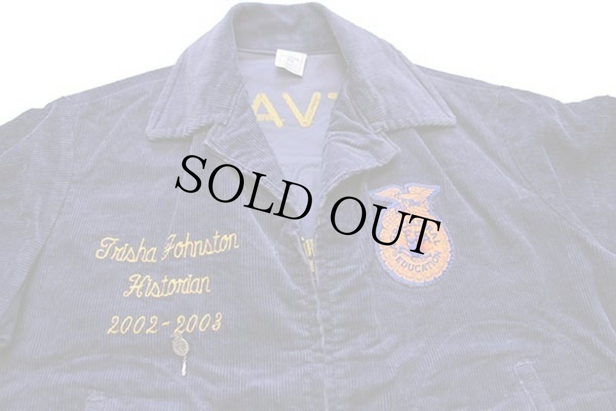 画像3: 00s FFA NEVADA チェーン刺繍&ピンズ&パッチ付き コットン コーデュロイ ファーマーズジャケット 紺 36 (3)