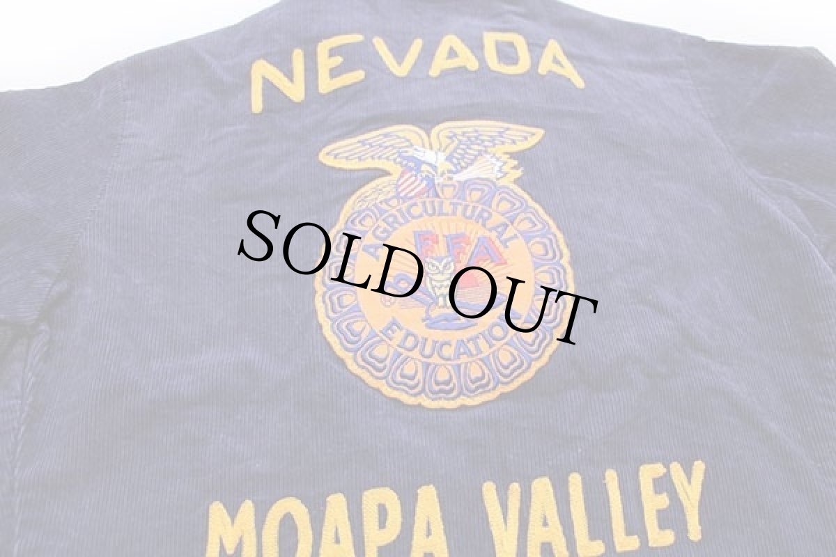 画像4: 00s FFA NEVADA チェーン刺繍&ピンズ&パッチ付き コットン コーデュロイ ファーマーズジャケット 紺 36 (4)