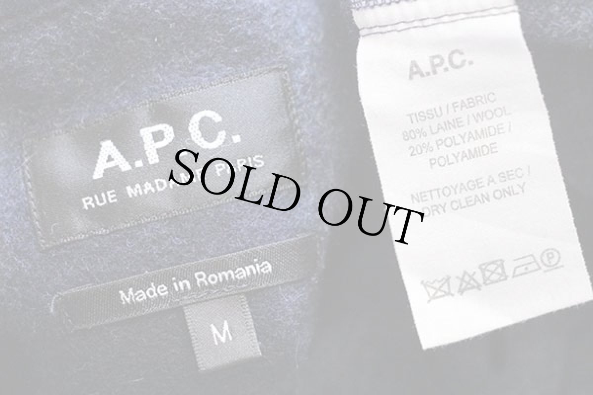 画像4: ルーマニア製 A.P.C. アーペーセー マチ付き チェック ウールシャツ 紺 M (4)